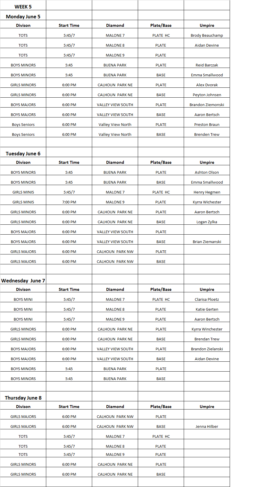 Season Schedule NBAA UMPIRE SCHEDULE